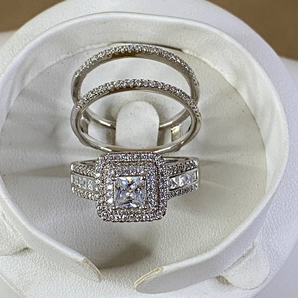 Jeulia Princess Cut Wedding Ring Sterling Silver Bridal‎ Cubic Zirconia Sz 10.5 - Picture 6 of 14